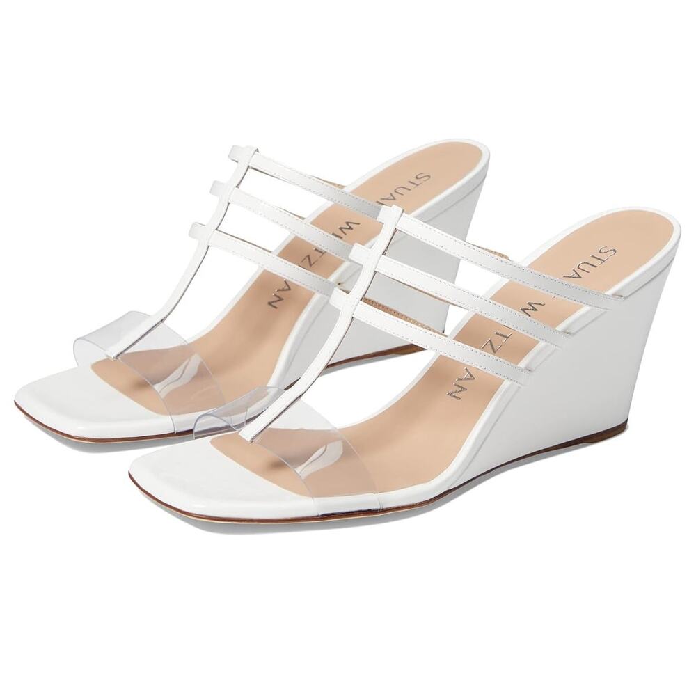 Stuart Weitzman Deco 85 Wedge Women's Sandals White Clear 8.5 B